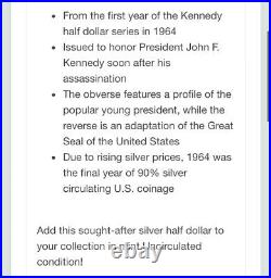 10 COUNT 1964 Kennedy Half Dollar 90% SILVER US Mint Coin BU