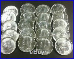 $10 Face Value 1964 Kennedy Half Dollars BU 90% Silver Full Roll 20 Coins