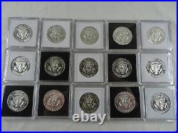 (15) 1964 Proof Kennedy Half Dollars 90% Silver US Coins with Cases
