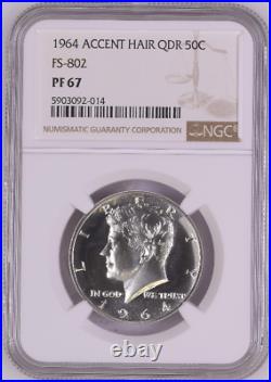 1964 50C PF67 NGC QDR FS-802 Variety Accented Hair Doubled (Quadrupled) Die PR67