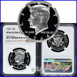 1964 50c Kennedy PF69 Ultra Cameo NGC Graded Proof Silver Half