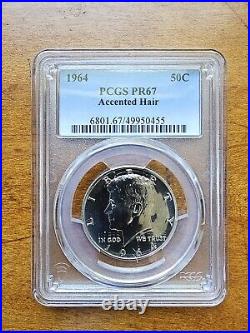 1964 ACCENTED HAIR 50c PCGS PR 67 SILVER PROOF KENNEDY HALF DOLLAR VARIETY