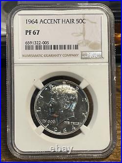 1964 ACCENTED HAIR SILVER KENNEDY PROOF, NGC Graded PF 67, 005