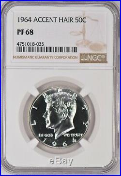 1964 Accent Hair Kennedy Half Dollar Proof NGC PF 68 / PR68 SPOT FREE COIN