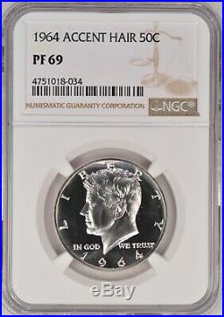 1964 Accent Hair Kennedy Half Dollar Proof NGC PF 69 / PR69 SPOT FREE COIN