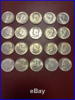 1964 BU Uncirculated 20 Coins 90% Silver Kennedy Half Dollar-Roll Unc