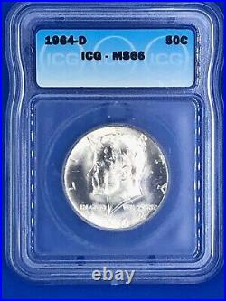 1964-D 50C Kennedy Silver Half Dollar / ICG MS66