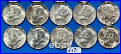 1964 D Kennedy 90% Silver Half Dollar Roll of 20 AU / BU Half Dollar Coins #K5D