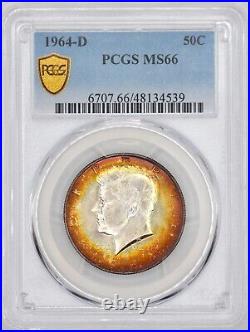 1964-D Kennedy Half Dollar PCGS MS66 Pretty Dual Sided Rainbow Toning