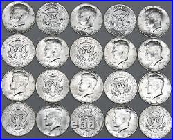 1964-D Kennedy Half Dollars Uncirculated Roll 20 Coins 90% Silver