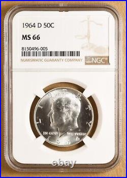 1964 D Kennedy Silver Half Dollar NGC MS66