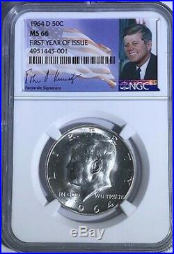 1964 D Ngc Ms66 Silver Kennedy First Year Of Issue Jfk Coin Signature Label 50c