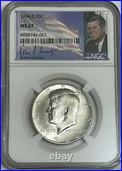 1964 D Ngc Ms67 Silver Kennedy Half Dollar First Year Issue Jfk Coin Signature
