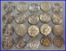1964 Full Roll Kennedy Half Dollar20 Coins90% Silver/circulated