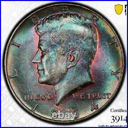 1964 KENNEDY 50c NGC MS64 COLORFUL PINK AND GREENIE TONED GEM mikesartifacts