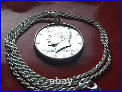 1964 KENNEDY GEM SILVER COIN PENDANT on a 24 ITALY 925 SILVER ROPE CHAIN
