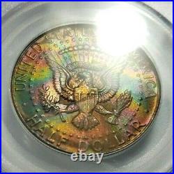 1964 KENNEDY Silver Half Dollar PCGS MS 65 Monster Rainbow Toner Toning Toned