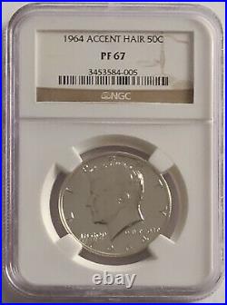 1964 Kennedy 50c proof Silver Half Dollar Accented Hair NGC PF67