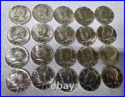 1964 Kennedy Half Dollar $10 Face Value 90% 20 Coins Silver Roll in Tube