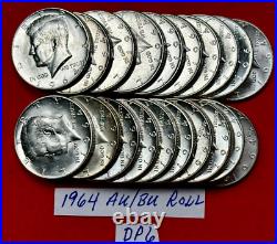 1964 Kennedy Half Dollar Lot of 20 AU / BU 90% Silver Half Dollar Coins #DP6