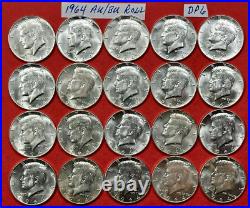 1964 Kennedy Half Dollar Lot of 20 AU / BU 90% Silver Half Dollar Coins #DP6