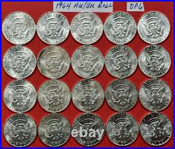 1964 Kennedy Half Dollar Lot of 20 AU / BU 90% Silver Half Dollar Coins #DP6