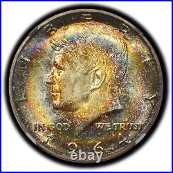 1964 Kennedy Half Dollar NGC MS64 (STAR) Gorgeous Rainbow Target Toning