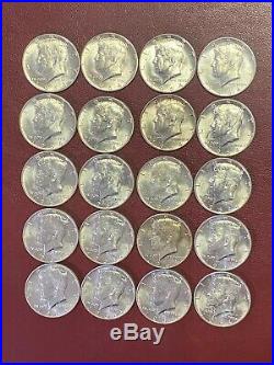 1964 Kennedy Half Dollars 1-Roll 20 Coins, 90% Silver Brilliant Uncirculated