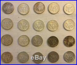 1964 Kennedy Half dollar roll of 20 90% Silver Coins