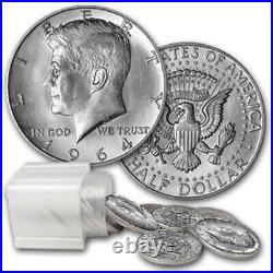 1964 Kennedy Halves $10 Face Value 90% Silver 20 Coin Roll Average Circulated