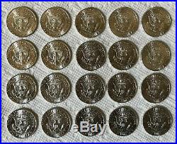 1964 Kennedy Silver Half Dollar $10 Roll 20 Coins AU/BU 90% Silver Coins