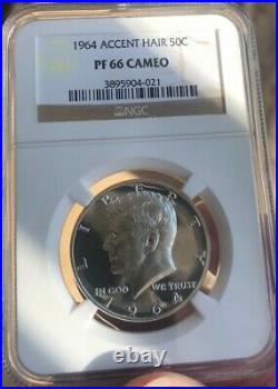 1964 Kennedy Silver Half Dollar Accented Hair Cameo Proof 66 Ngc Certified