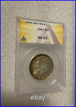 1964 Kennedy half dollar 90% silver ANACS MS 67 6275109 NICE TONING