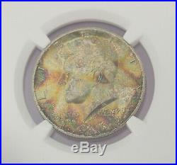 1964 NGC MS63 Kennedy Half Dollar EOR End Roll Wild Rainbow Toned Neon Colors