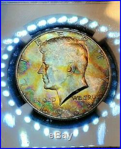 1964 NGC MS63 Kennedy Half Dollar Wild Neon EOR End Roll Rainbow Toned Colors