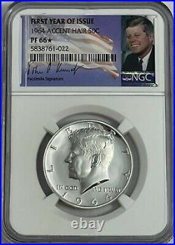 1964 NGC PF66 STAR PROOF SILVER KENNEDY ACCENT HAIR HALF JFK COIN 50c SIGNATURE