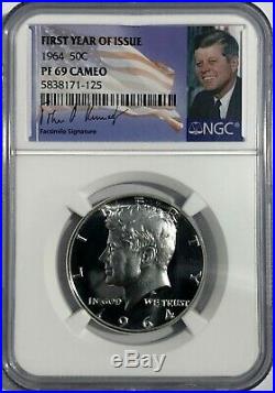1964 NGC PF69 CAMEO PROOF KENNEDY HALF DOLLAR 50c 90% SILVER FIRST YEAR SIGNATUR