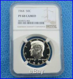 1964 NGC PF 68 Cam Silver Kennedy Half Dollar, Gem Proof 68 Cameo 50C Coin