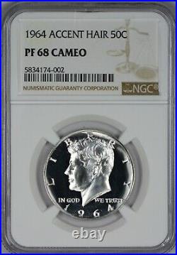 1964 NGC PR68 PF68 Cameo Accented Accent Hair Kennedy Half Dollar -Blast White