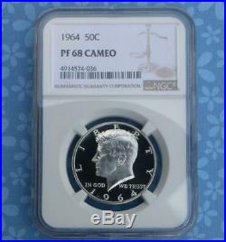 1964 NGC Proof 68 Cameo Silver Kennedy Half Dollar, Gem PF 68 Cam Coin