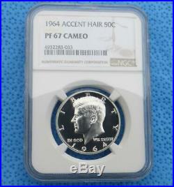 1964 NGC Proof PF 67 Cameo Accented Hair Variety Kennedy Silver Half Dollar Coin