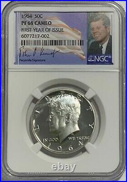 1964 Ngc Pf68 Cameo Proof Silver Kennedy First Year Of Issue Half Jfk Coin Sign