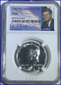 1964 Ngc Pf68 Proof Type 1 Straight G Silver Kennedy Half Jfk Coin Signature 50c