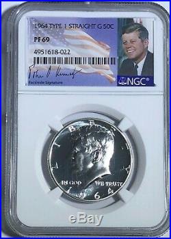 1964 Ngc Pf69 Proof Type 1 Straight G Silver Kennedy Half Jfk Coin Signature 50c