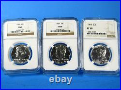 1964 P, 3-Coin Lot, Silver Kennedy Half Dollars, NGC Proof 68