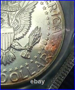 1964-P Kennedy Half Dollar Proof-Accented Hair-Rainbow Toner-In Mint Cello
