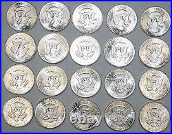 1964-P Kennedy Half Dollars Uncirculated Roll 20 Coins 90% Silver