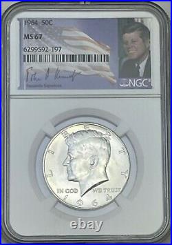 1964 P Ngc Ms67 Silver Kennedy Half Dollar Signature Flag Label 90% Coin Jfk