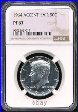 1964 Proof Kennedy Half Dollar Accented Hair! NGC PF 67