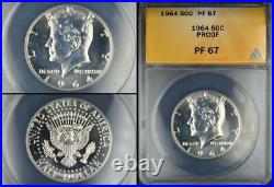 1964 Proof Kennedy Half Dollar Lot of 12 ANACS Certified PF65 to PF68 67 Cameos
